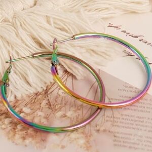 Iridescent Rainbow Hoop Earrings - Women Jewelry
